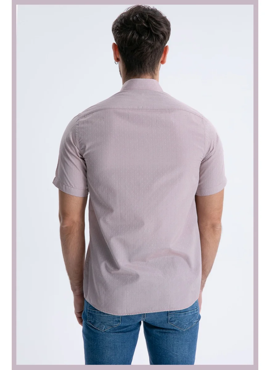 Varetta Men's Pink Short Sleeved Pocket Checked Collar Buttoned Cotton Shirt