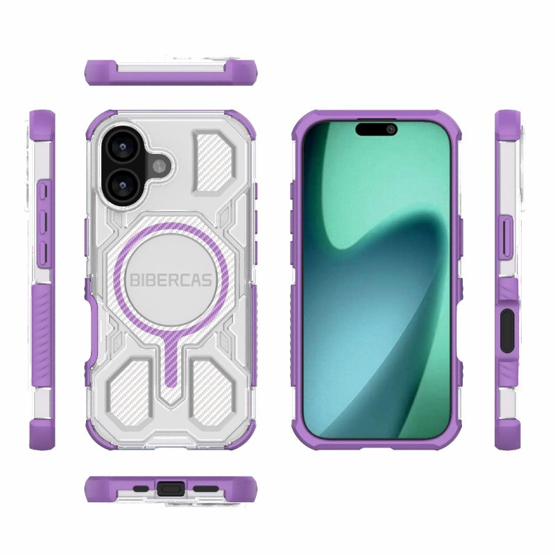 BIBERCAS For Iphone 17 Transparent Color Series Magsafe Air Bag Shockproof Phone Case(Purple) - Image 2