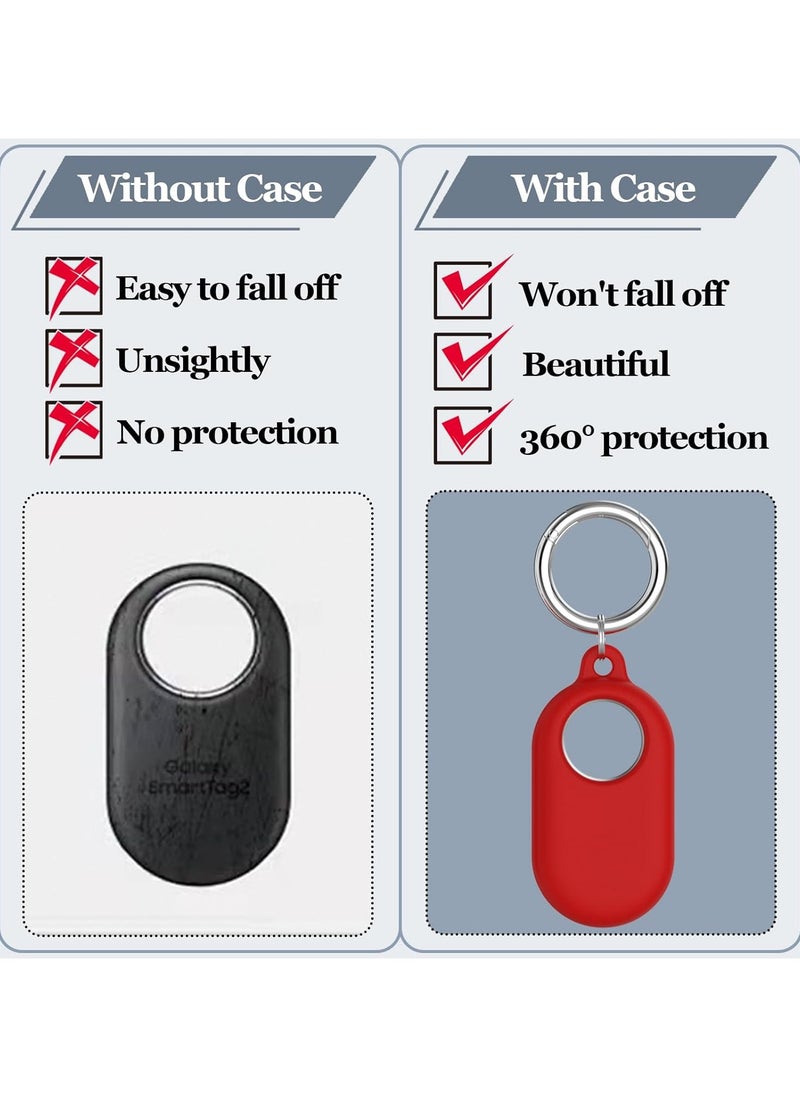 Raxoom Silicone Case Protective Cover For Samsung Galaxy Smart Tag 2 Anti-scratch Sleeve Housing Carrying Case With Keychain Red  - Image 4