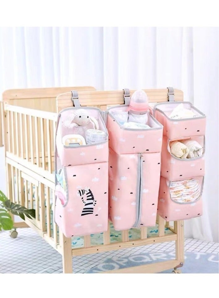 عربست منظم أطفال 3 في 1 وحافظة أطفال، تخزين منظمة حفاظات الأطفال المعلقة لأساسيات الأطفال، تعليق على سرير الطفل، تغيير طاولة أو حائط (وردي) - Image 1