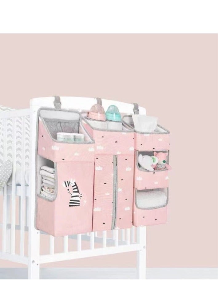 عربست منظم أطفال 3 في 1 وحافظة أطفال، تخزين منظمة حفاظات الأطفال المعلقة لأساسيات الأطفال، تعليق على سرير الطفل، تغيير طاولة أو حائط (وردي) - Image 2