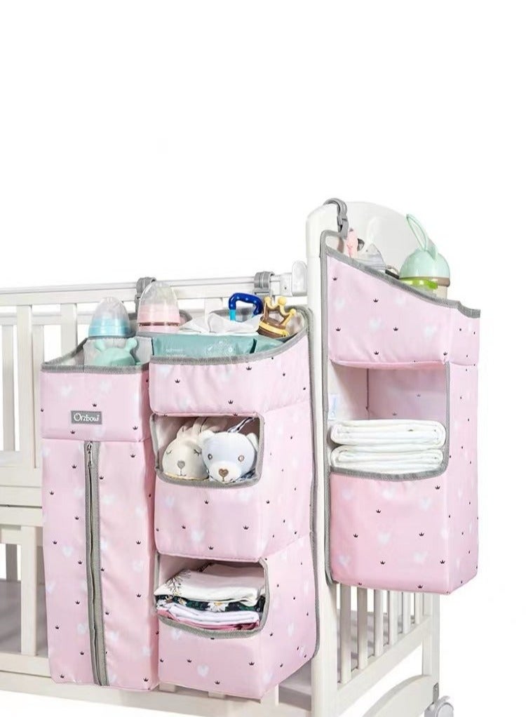 عربست منظم أطفال 3 في 1 وحافظة أطفال، تخزين منظمة حفاظات الأطفال المعلقة لأساسيات الأطفال، تعليق على سرير الطفل، تغيير طاولة أو حائط (وردي) - Image 4