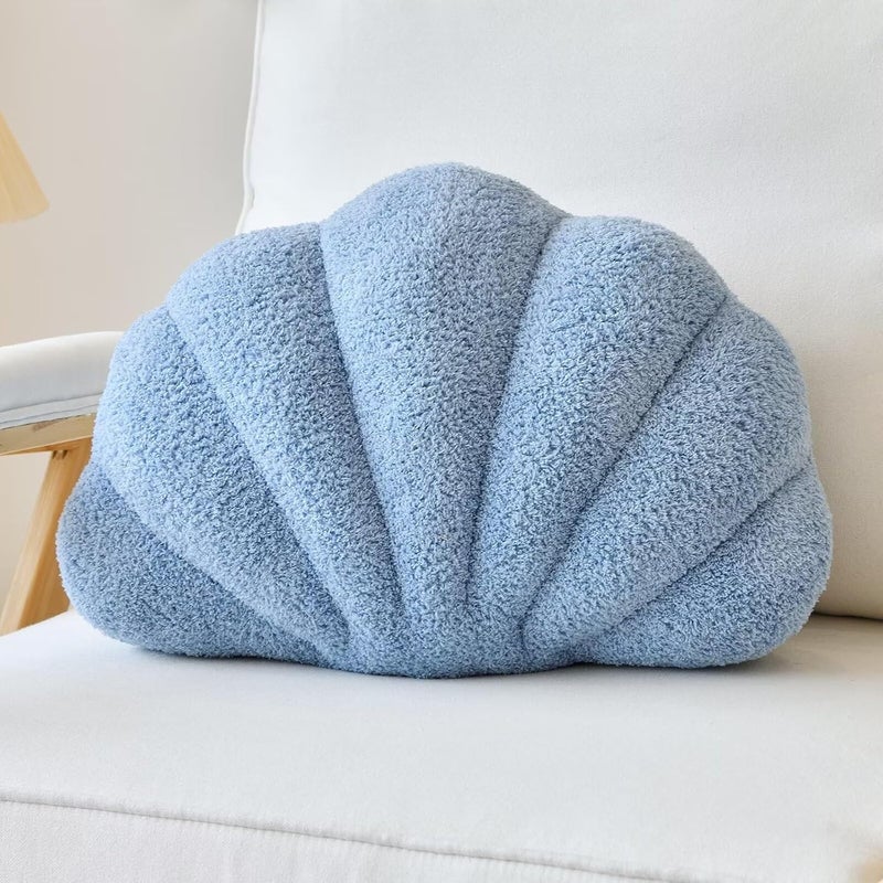 Lfsaaj Dusty Blue Seashell Throw Pillows, Shell Shaped Throw Pillows, 13 Inch Soft Home Decorative Pillow Plush Cushion for Bed Couch Living Sofa Room Decor Accent Throw Pillow - Image 1