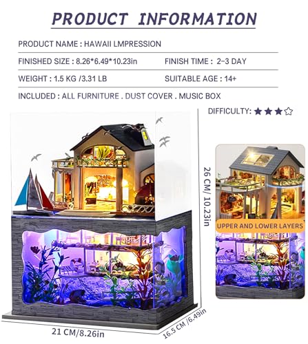 Spilay Miniature Dollhouse Kit with FurnitureDIY Dollhouse Kit Mini Modern Villa Model Plus Dust Cover and Music Box124 Scale Creative Room Idea for Children Birthday GiftHawaii Impression - Image 5