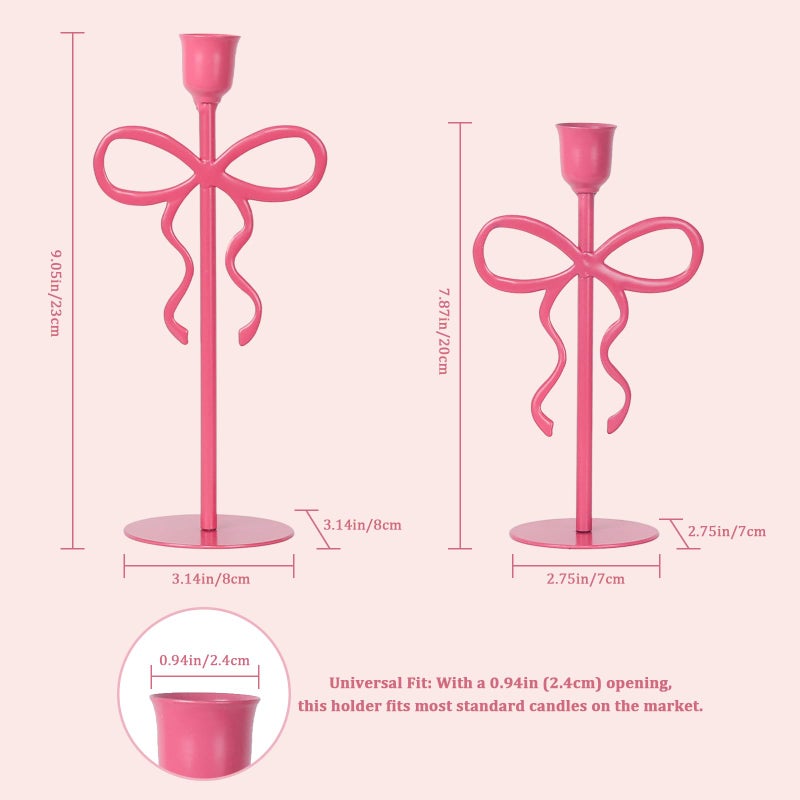 NEEDOMO Valentines Day Decorations, Set of 3 Pink Bow Metal Candlestick Holders for Valentines Decor, Taper Candle Holders Table Centerpieces for Romantic Wedding Party Mantel Decor - Image 2