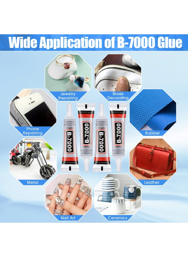 Cruzix B-7000 Glue Clear for Rhinestone Crafts, Jewelry and Bead Adhesive B7000 Semi Fluid High Viscosity Glues for Clothes Shoes Fabric Cell Phones Screen Repair Metal Stone Nail Art Glass (4x15 ml/0.5 oz)  - Image 3