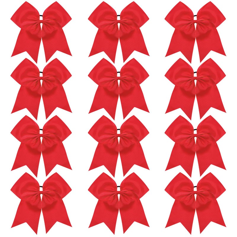 TUUXI 12pcs Large Cheering Bows 8 Inch Red Cheerleading Bows with Elastics Hair Ties Bands Ponytail Holder for Cheerleader Softball Football Competition College Sport - Image 2