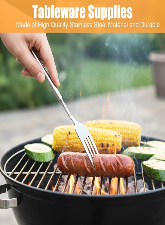 HaiFafafaing 2 Pcs Extendable Fork and Spoon 8.7 To 25.5in Stainless Steel Telescopic Fork Extendable Spoon Long Retractable Tableware Extends For Bbq Dinner Fruit Dessert Camping Travel - Image 4