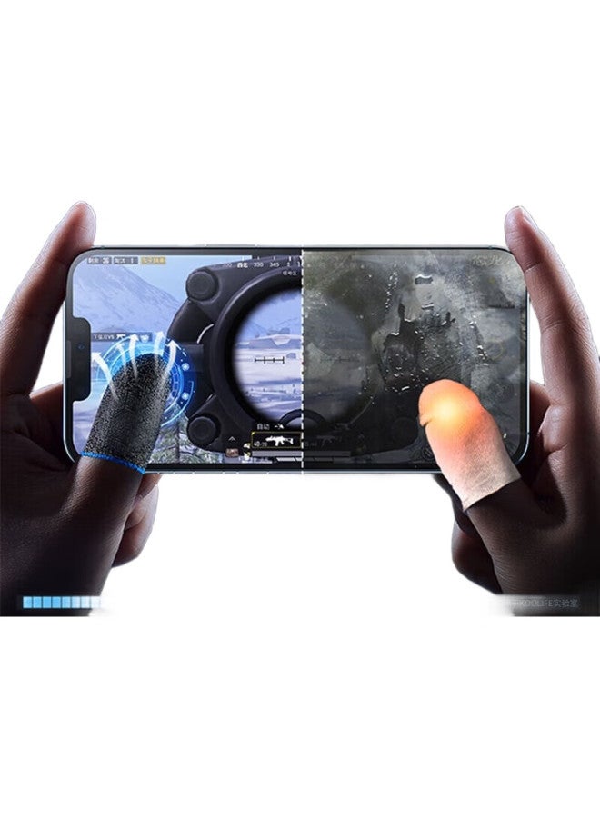 Koolife Gaming Finger Sleeves, Anti-Sweat, For Mobile Games, E-Sports, Peace Elite, Honor Of Kings, Non-Slip Gloves, Pubg Essential, Ultra-Thin, Heat Dissipation, Black + Blue - Image 2