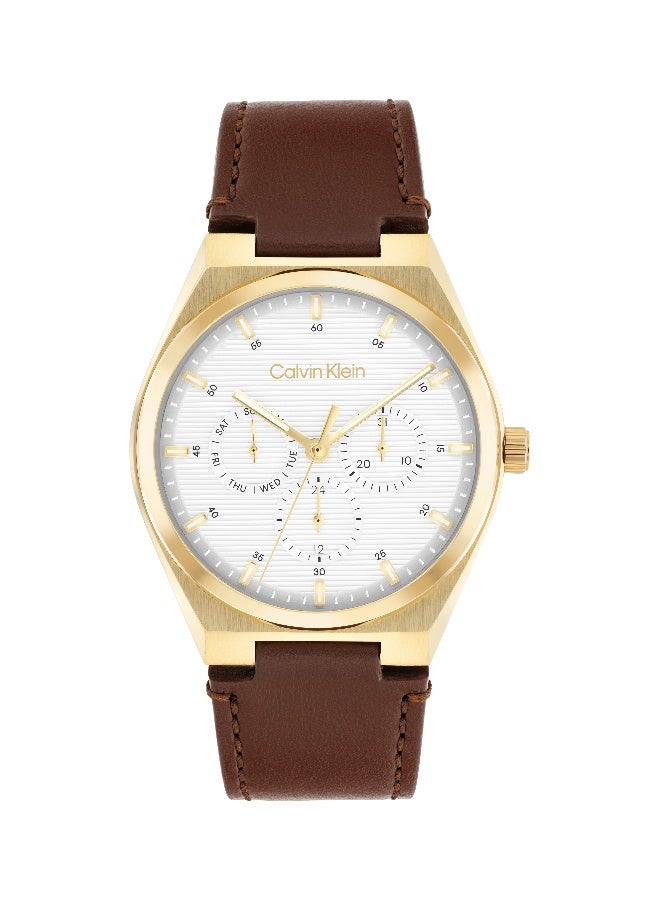 Calvin Klein Motion Men's Quartz Watch with White Dial and Brown Leather Strap - 25200523 - Image 2