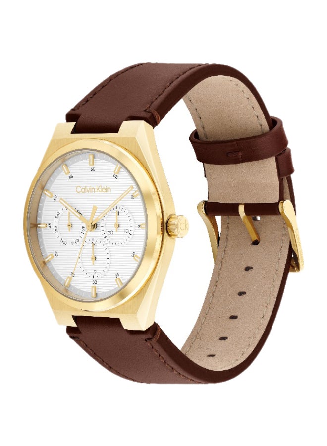 Calvin Klein Motion Men's Quartz Watch with White Dial and Brown Leather Strap - 25200523 - Image 1