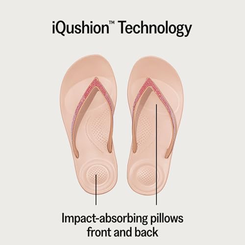 FitFlop Women's iQushion Ombre Sparkle Flip-Flips with Micro Crystals, Lightweight Ergonomic Flip Flop Sandals with Arch Support and Contoured Footbed for Walking, Beige, 5 US Women - Image 2