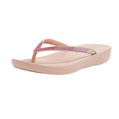 FitFlop Women's iQushion Ombre Sparkle Flip-Flips with Micro Crystals, Lightweight Ergonomic Flip Flop Sandals with Arch Support and Contoured Footbed for Walking, Beige, 5 US Women - Image 1