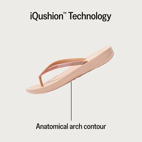 FitFlop Women's iQushion Ombre Sparkle Flip-Flips with Micro Crystals, Lightweight Ergonomic Flip Flop Sandals with Arch Support and Contoured Footbed for Walking, Beige, 5 US Women - Image 4