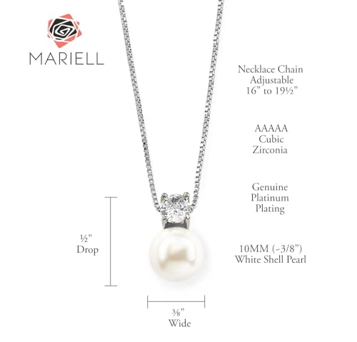 Mariell White Pearl Bridal, Bridesmaid Necklace with Cubic Zirconia Crystal, Pearl Wedding Jewelry, Perfect for Mother of the Bride, Birthday Gift, Everyday Wear - Image 5