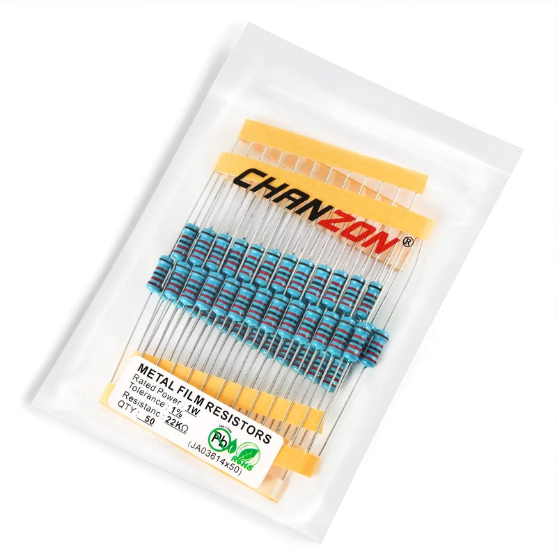CHANZON 50pcs 1W 22K Ω ohm 22000r Metal Film Fixed Resistor 0.01 ±1% Tolerance 22KR MF Through Hole Resistors Current Limiting Rohs Certificated - Image 3