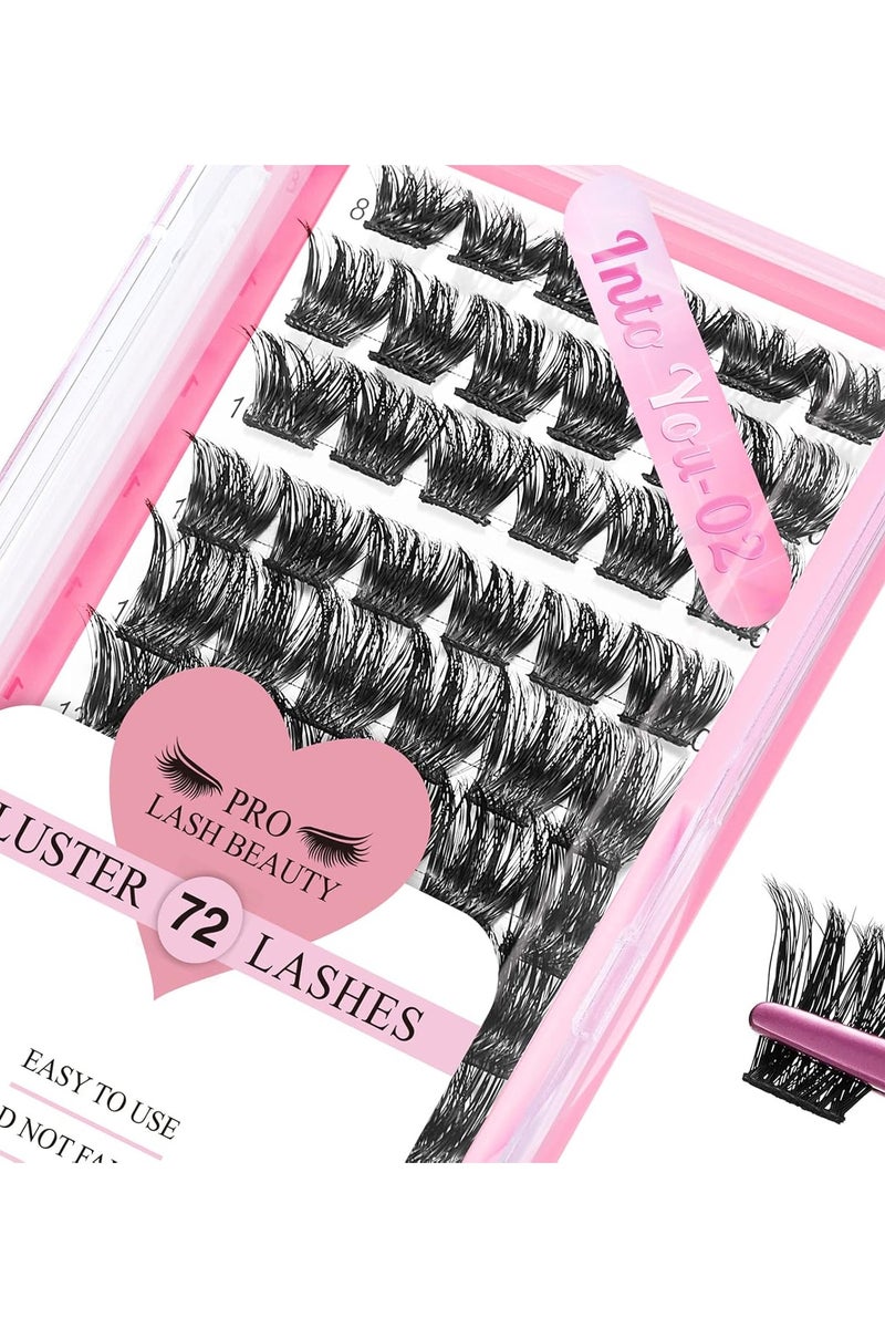 PRO LASHBEAUTY Lash Clusters, 72 Pcs Individual Cluster Lashes DIY Lash Extension 8-16mm Eyelash Clusters Natural Wispy Lashes Super Thin Band Reusable Soft & Comfortable(Natural-D-8-16mix) - Image 1
