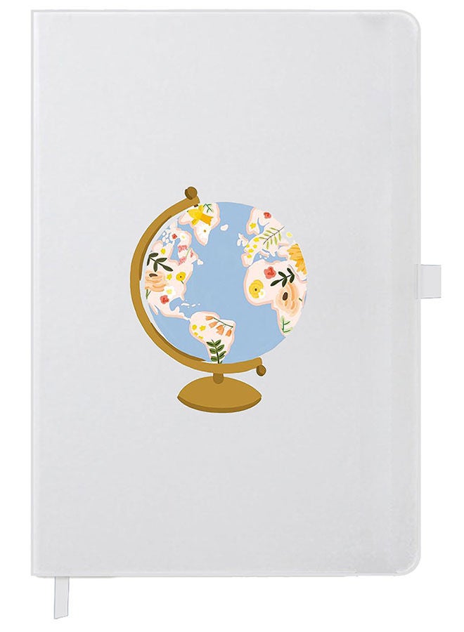 Theodor Designer A5 Thick White Hardcover Notebook Globe - Image 1