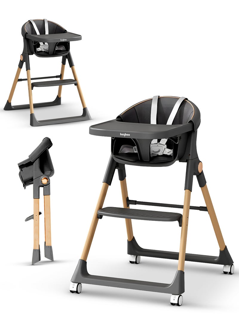 BAYBEE Premium 3-in-1 Convertible Baby High Chair for Kids | Toddler Dining Feeding Chair with Adjustable Height & 5-Point Safety Harness | Baby Chair with Adjustable Tray | Kids High Chair for Baby for 6 Months to 4 Years Boy Girl Black - Image 1