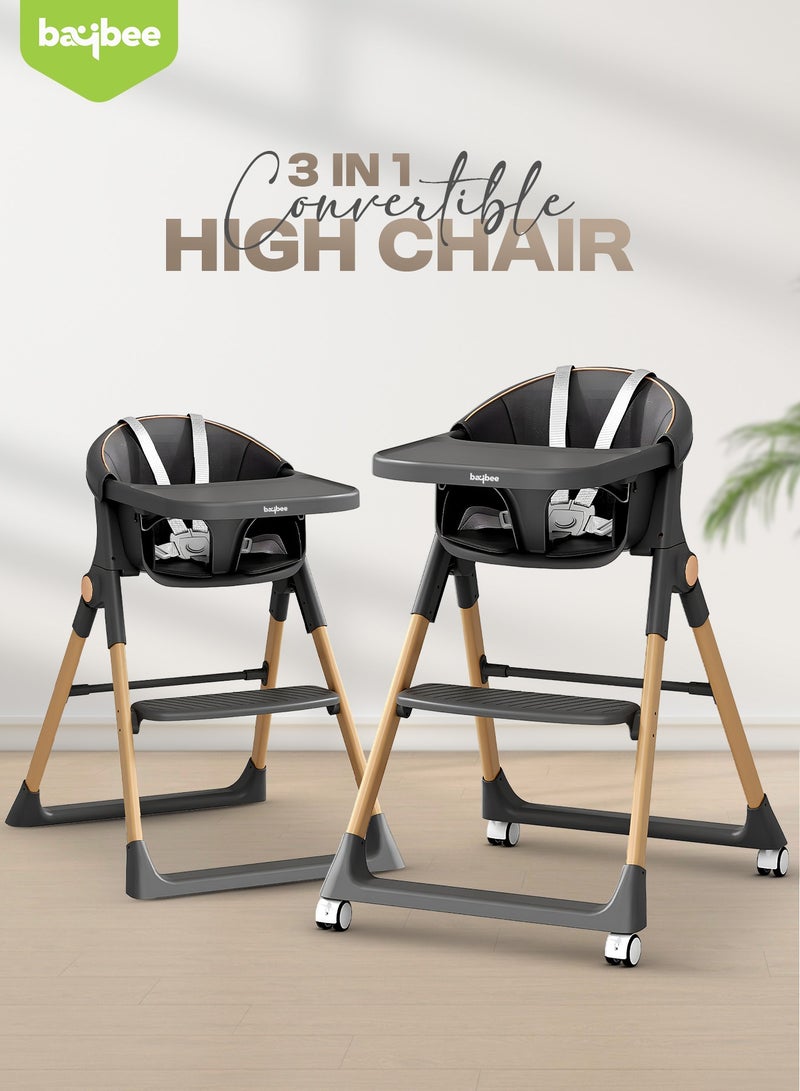 BAYBEE Premium 3-in-1 Convertible Baby High Chair for Kids | Toddler Dining Feeding Chair with Adjustable Height & 5-Point Safety Harness | Baby Chair with Adjustable Tray | Kids High Chair for Baby for 6 Months to 4 Years Boy Girl Black - Image 2