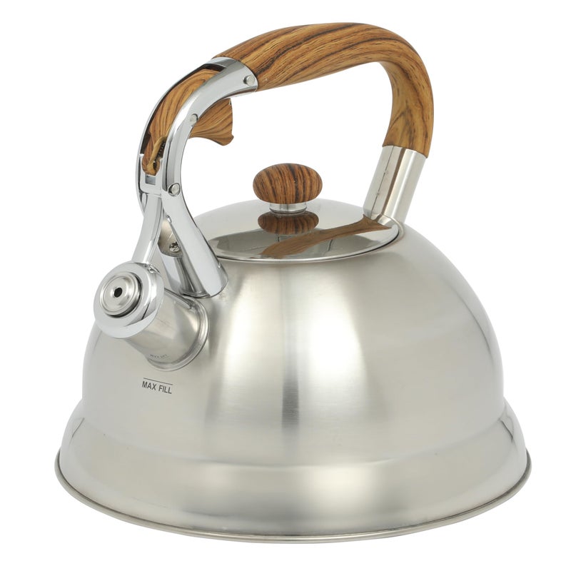 Mr. Coffee Woodmont 2-Quart Stainless Steel Tea Kettle With Wood Handle, Stovetop Whistling Kettle, Durable Fast-Boil Tea Pot - Image 1