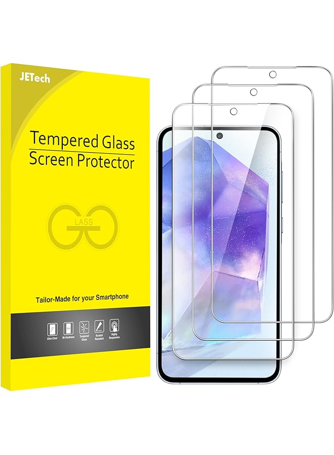 جي تيك واقي شاشة لهاتف سامسونج جالاكسي A55 5G مقاس 6.6 بوصة 9H زجاج مقوى مضاد للخدش عالي الوضوح شفاف، عبوة من 3 قطع - Image 1