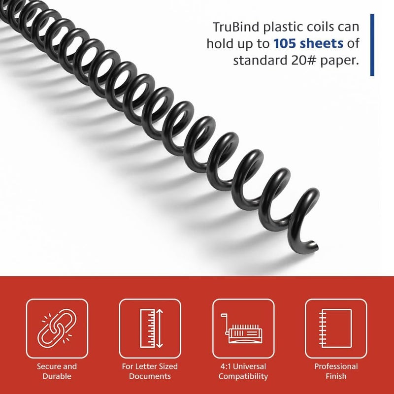 TruBind 13mm (1/2 in.) Spiral Binding Coils for Reports, Presentations and Proposals | 4:1 Pitch | 12 in. Length | Black | 105 Sheets Binding Capacity | 100 Pack - Image 3