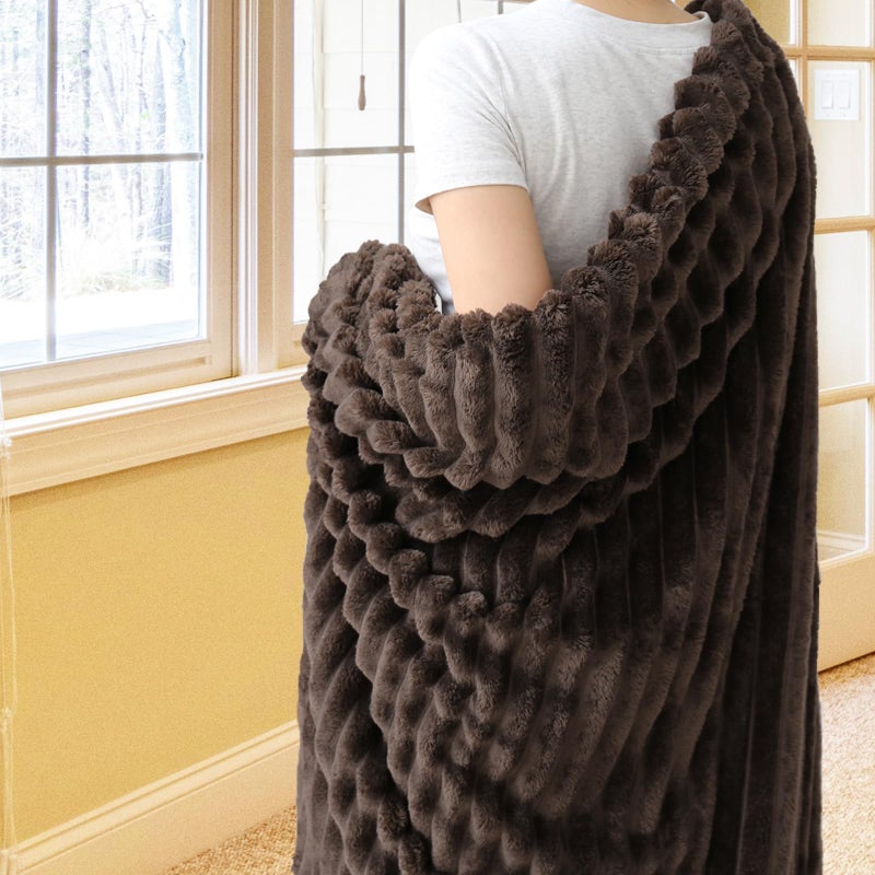 Vessia Flannel Fleece Throw Blanket for Couch, Sofa, Bed, 300GSM Striped Brown Throw Blanket for Kids, Super Soft Warm Cozy Lightweight Home Decor for All Seasons 50x40 inches - Image 5
