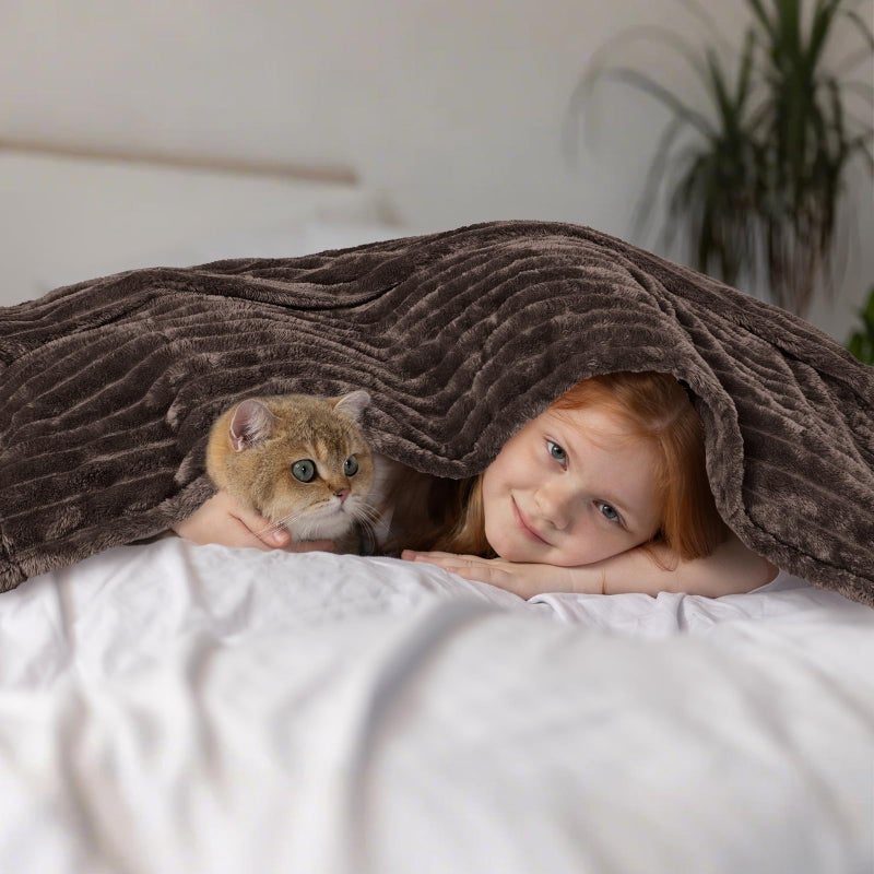 Vessia Flannel Fleece Throw Blanket for Couch, Sofa, Bed, 300GSM Striped Brown Throw Blanket for Kids, Super Soft Warm Cozy Lightweight Home Decor for All Seasons 50x40 inches - Image 3