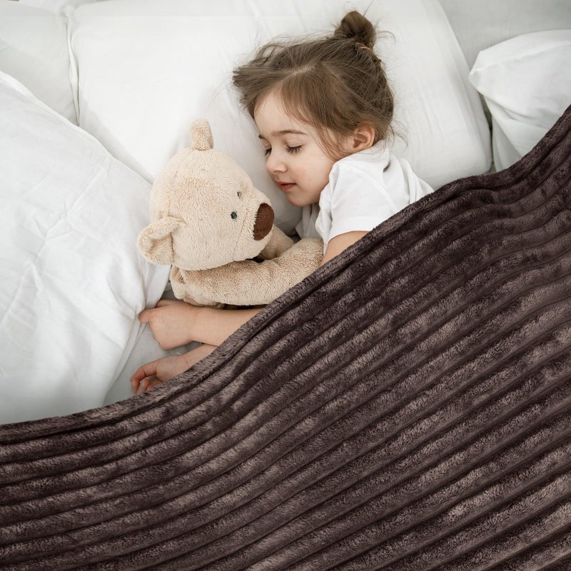 Vessia Flannel Fleece Throw Blanket for Couch, Sofa, Bed, 300GSM Striped Brown Throw Blanket for Kids, Super Soft Warm Cozy Lightweight Home Decor for All Seasons 50x40 inches - Image 2