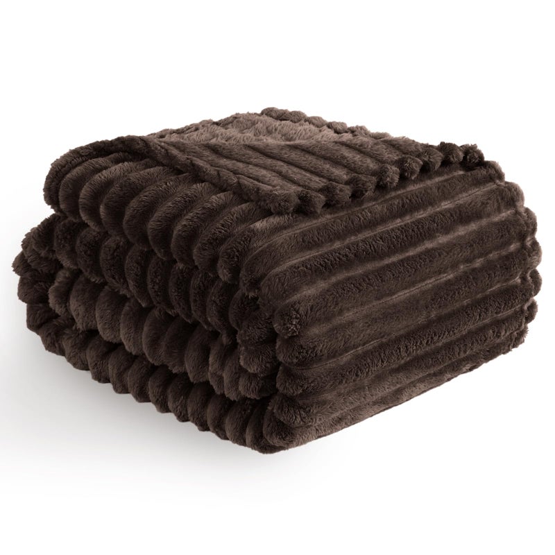 Vessia Flannel Fleece Throw Blanket for Couch, Sofa, Bed, 300GSM Striped Brown Throw Blanket for Kids, Super Soft Warm Cozy Lightweight Home Decor for All Seasons 50x40 inches - Image 1