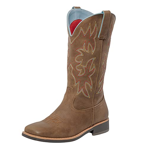 SheSole Women's Mid Calf Square Toe Cowgirl Western Cowboy Boots Brown US Size 8 - Image 1