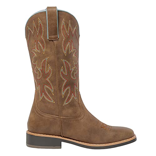 SheSole Women's Mid Calf Square Toe Cowgirl Western Cowboy Boots Brown US Size 8 - Image 4