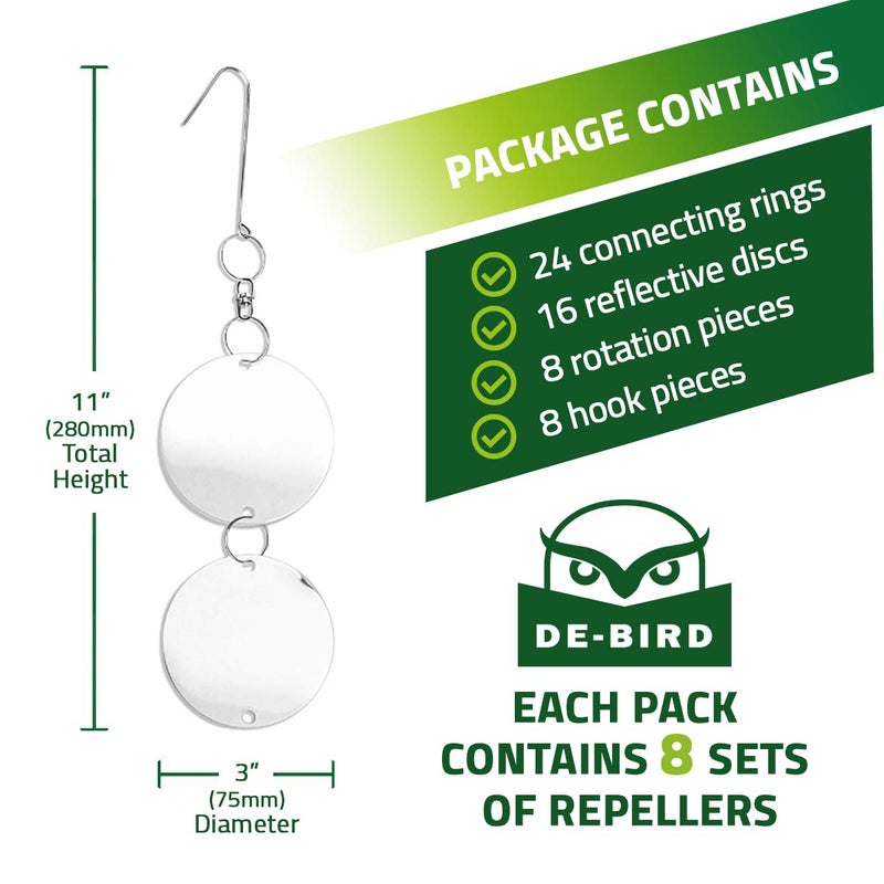 De-Bird أقراص طرد الطيور، مجموعة 8 قطع طاردات الطيور للخارج، سهلة التركيب، متعددة الاستخدامات وفعالة لطرد الطيور بأمان - Image 2