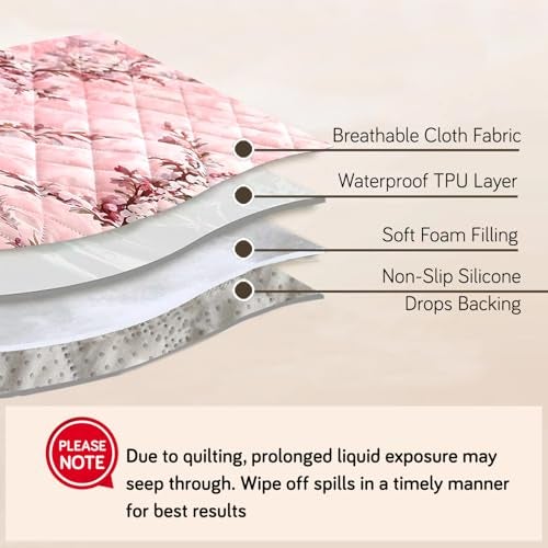 HOKIPO Polyester Quilted Printed Waterproof Sofa Cover Mat For 3 Seater Sofa With Pockets On Armrest Cover - Blossom Flower Pink (AR-5228-P5) - Image 2