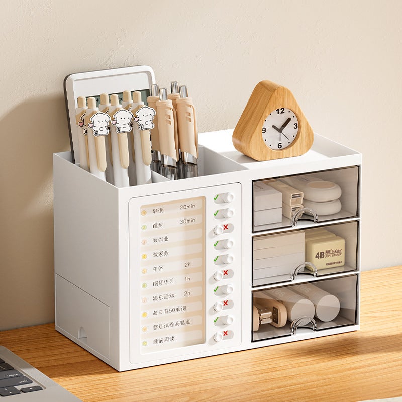 YIRAN Self-Discipline Desk Organizer with Drawer - Multifunctional Student Stationery Storage - Image 1