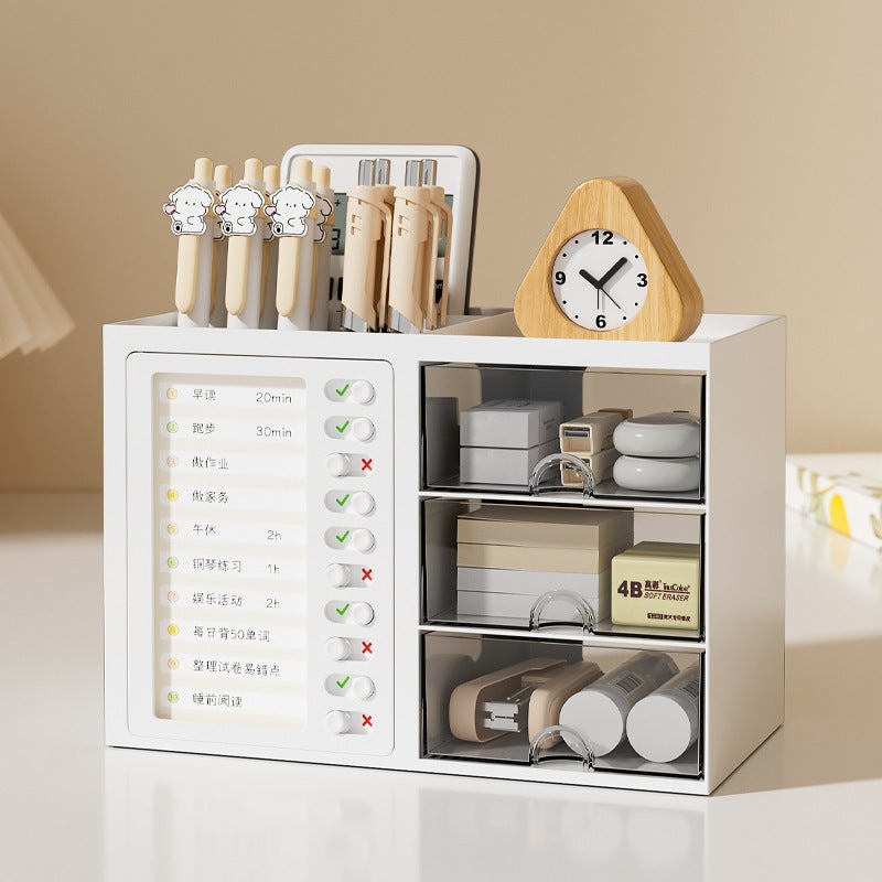 YIRAN Self-Discipline Desk Organizer with Drawer - Multifunctional Student Stationery Storage - Image 2