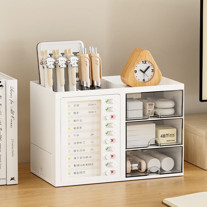 YIRAN Self-Discipline Desk Organizer with Drawer - Multifunctional Student Stationery Storage - Image 3