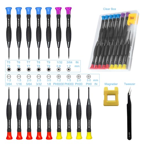 lengnoyp 18PCS Mini Precision Screwdriver Set With Case, Lengnoyp Magnetic Small Flathead Phillips Pentalobe Torx Star Screwdriver Set Kit and Tweezers for Repairing Computer Eyeglass Phone Watch - Image 2