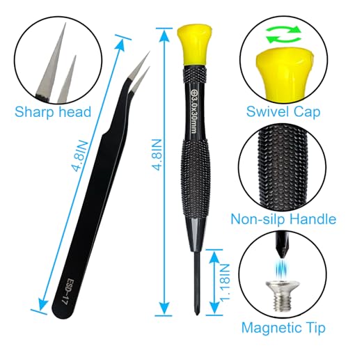 lengnoyp 18PCS Mini Precision Screwdriver Set With Case, Lengnoyp Magnetic Small Flathead Phillips Pentalobe Torx Star Screwdriver Set Kit and Tweezers for Repairing Computer Eyeglass Phone Watch - Image 3