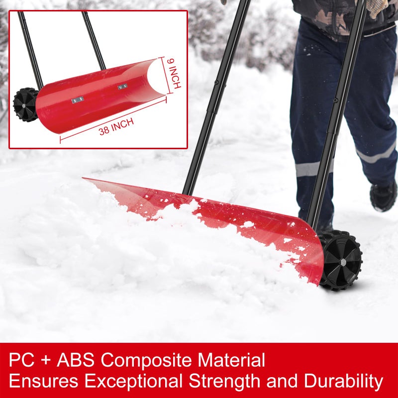 BREWIN TOOLS 38 Inch Snow Shovel for Driveway, Brewin SnowPro Bi-Direction Heavy Duty Snow Pusher with Wheels and Angled Blade for Efficient Snow Removal, Back Saver Snow Plow for Doorway Sidewalk - Image 4