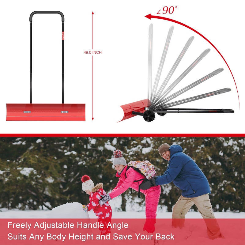 BREWIN TOOLS 38 Inch Snow Shovel for Driveway, Brewin SnowPro Bi-Direction Heavy Duty Snow Pusher with Wheels and Angled Blade for Efficient Snow Removal, Back Saver Snow Plow for Doorway Sidewalk - Image 5