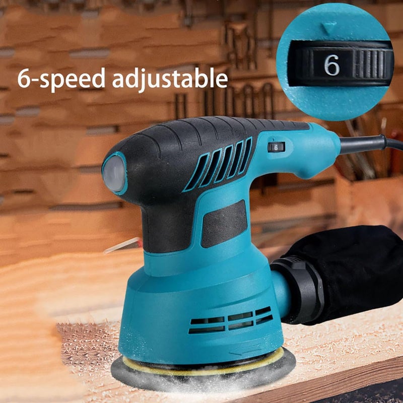 جود تول صنفرة مدارية كهربائية، ٣٠٠ واط، ١٣٠٠٠ دورة في الدقيقة، ٦ سرعات متغيرة، مع نظام تجميع الغبار، ورق صنفرة ١٢٥ مم، ٥ قطع، للصنفرة، تلميع الخشب، أعمال يدوية، تحسينات منزلية (المملكة المتحدة) - Image 3