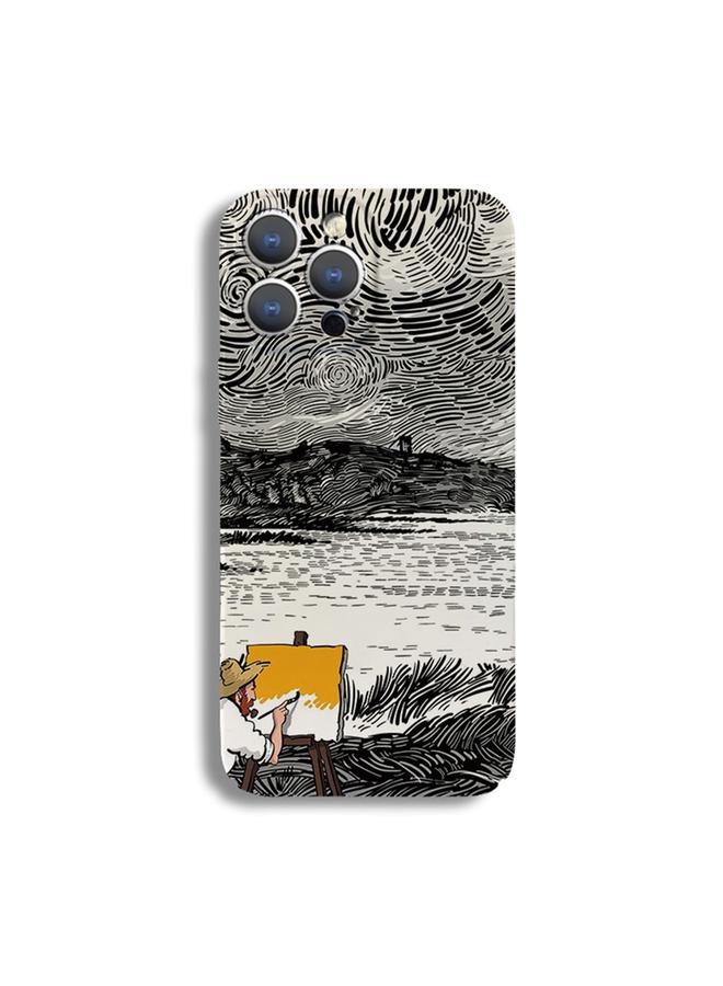 S-TOP Case For iPhone 13 Precise Hole Oil Painting Pattern PC Phone Case - Image 1