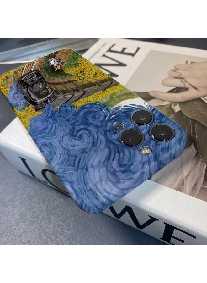 S-TOP Case For iPhone 13 Precise Hole Oil Painting Pattern PC Phone Case - Image 4