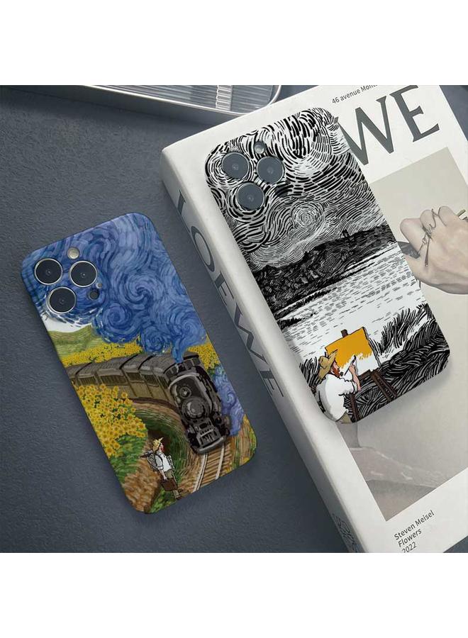 S-TOP Case For iPhone 13 Precise Hole Oil Painting Pattern PC Phone Case - Image 2