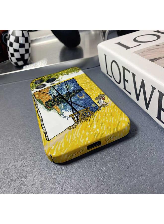 S-TOP Case For iPhone 13 Precise Hole Oil Painting Pattern PC Phone Case - Image 5