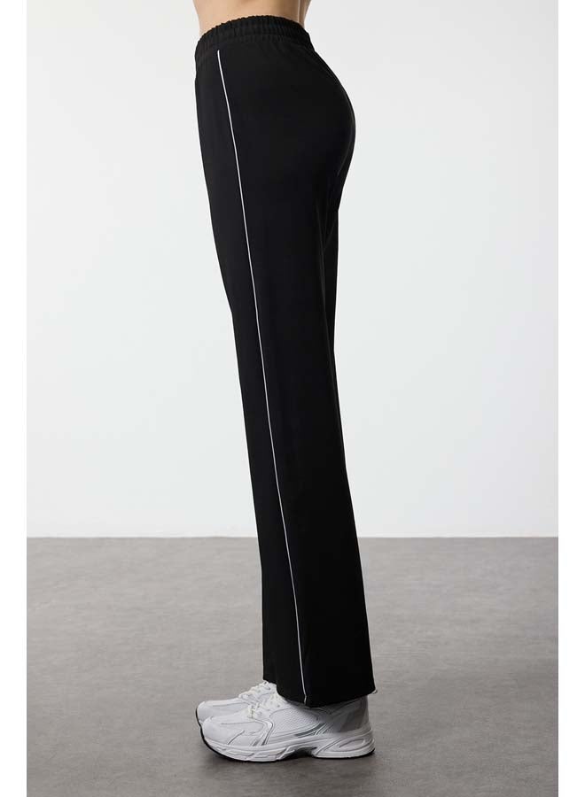 trendyol Black Diver/Scuba Fabric Piping Detailed Sports Knitted Sweatpants THMAW25EA00010 - Image 4