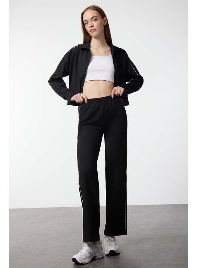 trendyol Black Diver/Scuba Fabric Piping Detailed Sports Knitted Sweatpants THMAW25EA00010 - Image 2