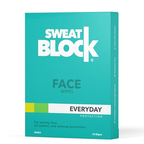 SweatBlock Antiperspirant Face Wipes for Men & Women - 15 Count - Helps Control Oily Skin, Reduce Shine & Facial Perspiration - Clinically Tested - Vitamin E